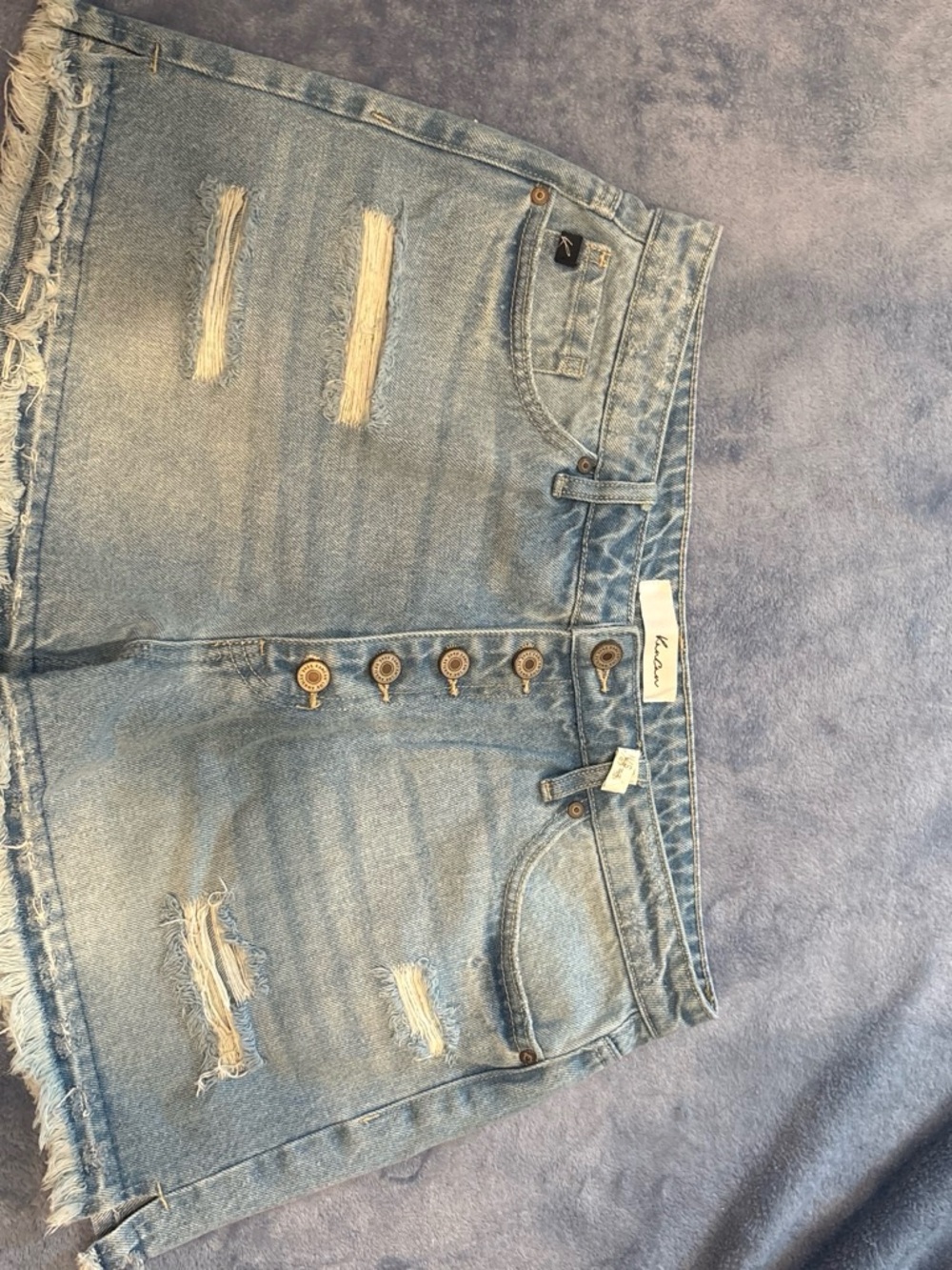 KanCan Light Blue Distressed Denim Shorts with Button Front